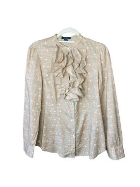 Ralph Lauren Blouse Medium Jabot Peasant Ruffle Vintage Office Floral LRL Shirt